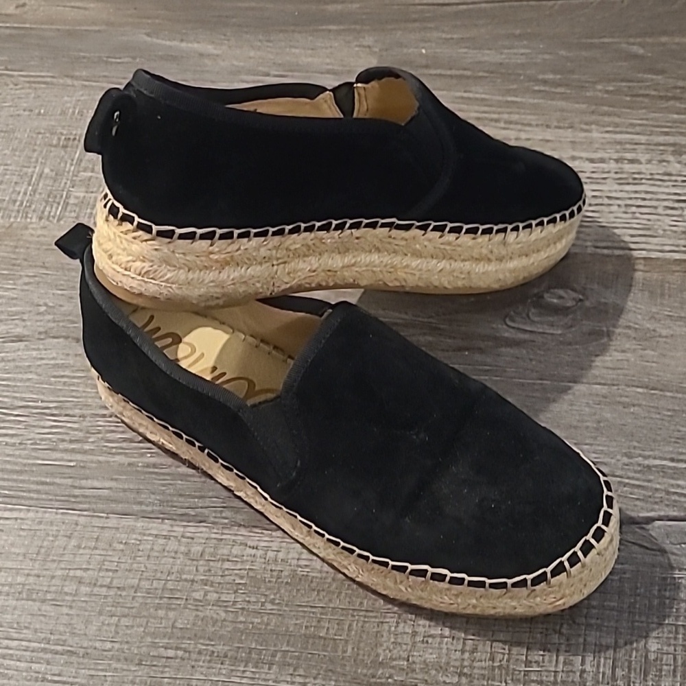 GUC Sam Edelman Carrin Espadrille Straw Black Suede Slip-ons Women's Sz 8.5M